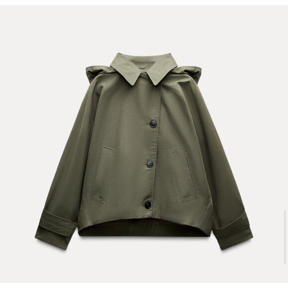 Nwt-Zara- ZW COLLECTION SHORT HOODED TRENCH COAT-M - Picture 4 of 8